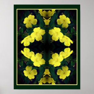 Gele Primrose Bloemen Abstract Poster