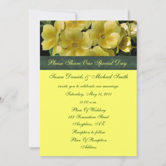 Gele primrose Flower Wedding Invitation Kaart (Voorkant)