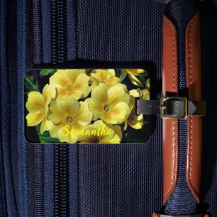 Gele Primrose Spring Flowers gepersonaliseerd Bagagelabel