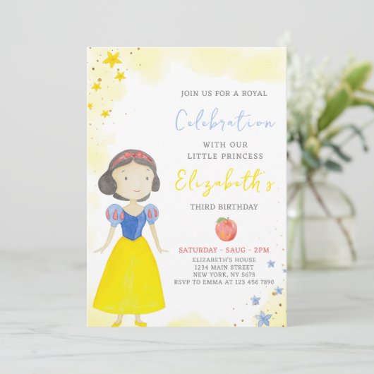 Gele Prinses Verjaardag Uitnodiging (Staand voorkant)