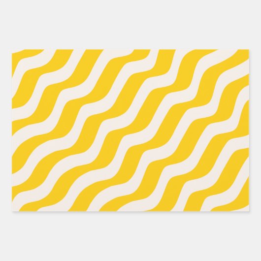 Gele Psychedelische Stripes Retro Wavy Lines Inpakpapier Vel (Voorkant 3)