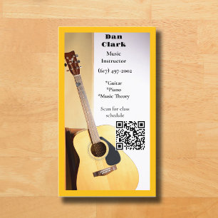Gele QR Code Muziek Docent Akoestische Gitaar Visitekaartje
