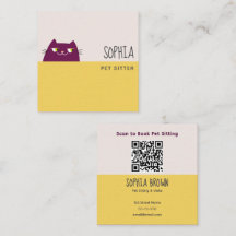 Gele QR huisdieroppas visitekaartje Cute Kat