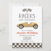 Gele  Race Car Birthday Uitnodiging (Voorkant)