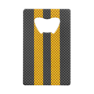 Gele racestrips koolstofvezel stijl kredietkaart flessenopener