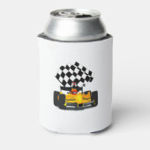 Gele rasauto met gecheckte vlag blikjeskoeler (Blikje Achterkant)
