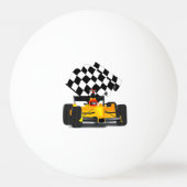 Gele rasauto met gecheckte vlag pingpongballen (Voorkant)