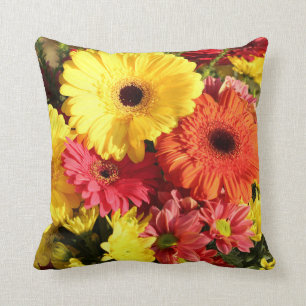 Gele Red Gerbera Chrysanthemum Flowers Cushion Kussen