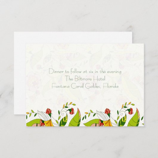 Gele Retro Abstracte Floral Collage-ReceptionCard Kaart (Voorkant / Achterkant)