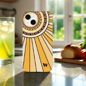 Gele Retro zonnestralen Custom monogram letter Case-Mate iPhone Case