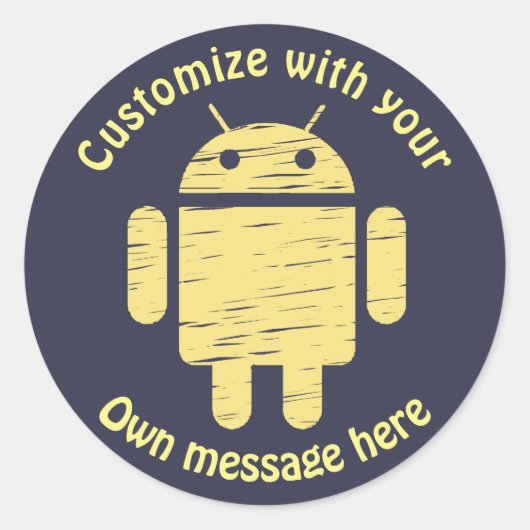 Gele robot aangepaste tekst ronde sticker (Voorkant)