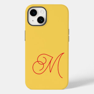 Gele Rode Monogrammed Klassiek Manuscript Plain Case-Mate iPhone 14 Hoesje