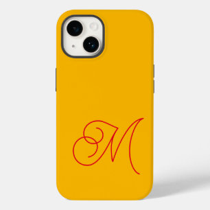 Gele Rode Monogrammed Klassiek Manuscript Plain Case-Mate iPhone 14 Hoesje
