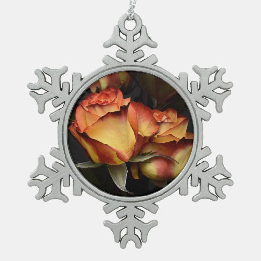 Gele rode rog tin sneeuwvlok ornament (Voorkant)