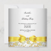 Gele roodrozen Damask Birthday Party Kaart (Achterkant)