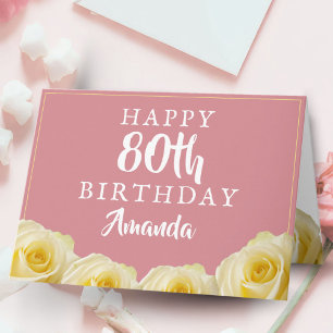 Gele Roos Bloem Florale 80e Verjaardag Kaart