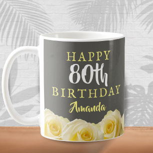 Gele Roos Bloem Florale 80ste Verjaardag Koffiemok
