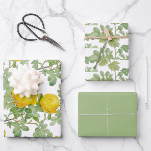 Gele Roos met Groene Bladeren  Inpakpapier Vel