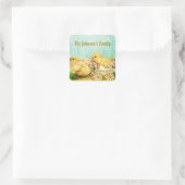  gele rooster vierkante sticker (Tas)