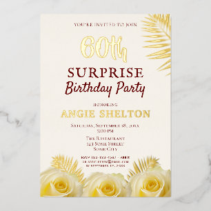 Gele Rose 60th Surprise Birthday Party Gold Folie Uitnodiging