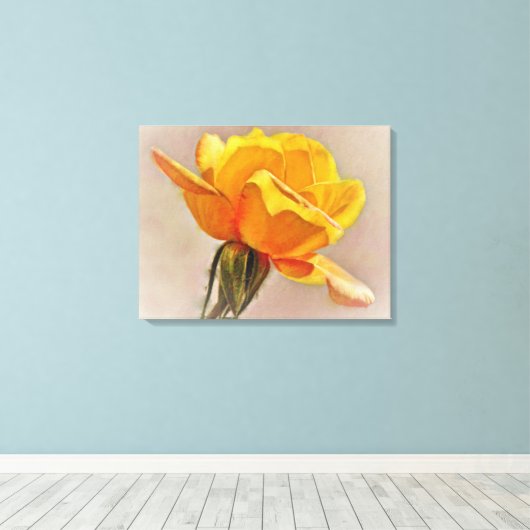Gele Rose Bloem Kunst Canvas Print (Insitu (Houten vloer))
