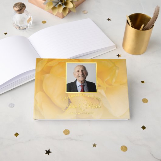 Gele Rose Bloem Viering van het Leven Memorial Gastenboek (Voorkant open)