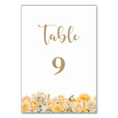 Gele Rose Bloemen Tafel Nummer Kaart (Voorkant)