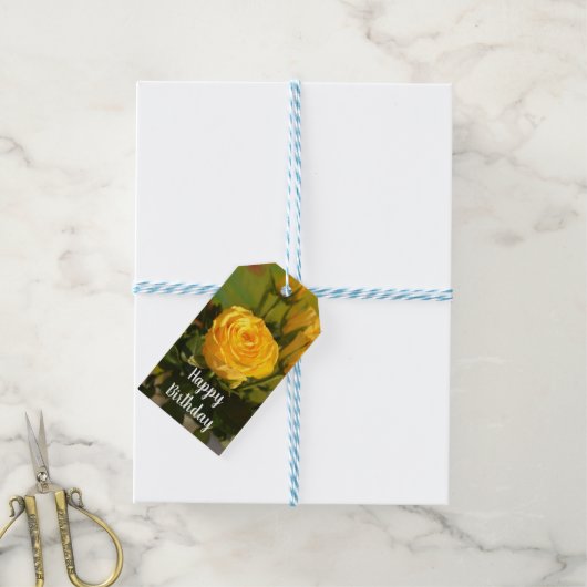 Gele Rose Cadeaulabel (Met Touw)