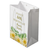 Gele Rose en bladeren Bloemen Gelukkige Verjaardag Medium Cadeauzakje (Voorkant Gekanteld)