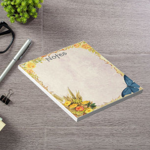 Gele Rose en Blauwe Vlinder Klein Gepersonaliseerd Notitieblok