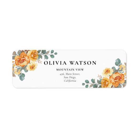 Gele Rose Floral Geometric Wedding Address Etiket (Voorkant)