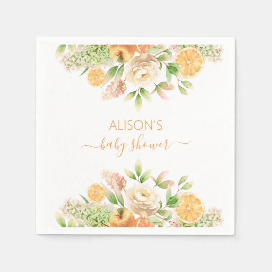 Gele Rose Floral Greenery Girl Baby shower Servet (Voorkant)