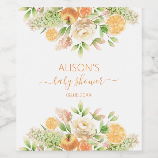 Gele Rose Floral Greenery Girl Baby shower Wijn Etiket (Enkel label)