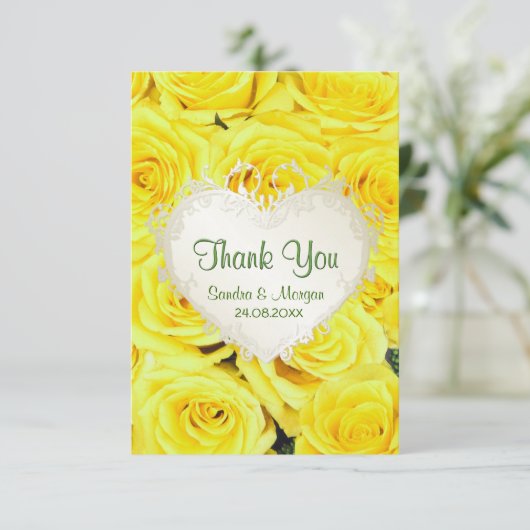 Gele Rose Floral Weddenschap Bedankt (Staand voorkant)
