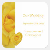 Gele Rose Hart Ontwerp bruiloft Vierkante Sticker (Voorkant)