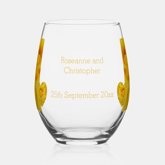 Gele Rose Hart Ontwerp bruiloft Wijnglas Zonder Voet (Voorkant)