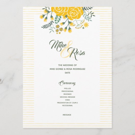 Gele Rose of Texas - Gingham State Wedding Programma (Voorkant)