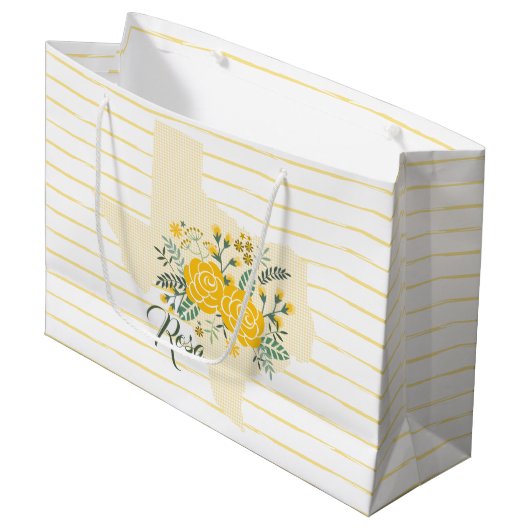 Gele Rose uit Texas - Deelstaat Gingham met Rozen Groot Cadeauzakje (Voorkant Gekanteld)