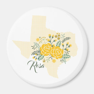 Gele Rose uit Texas - Deelstaat Gingham met Rozen Magneet