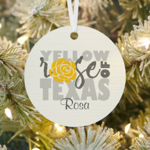 Gele Rose uit Texas Metalen Ornament