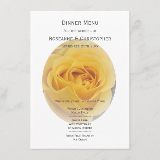Gele Rosebud bruiloft Menu (Voorkant)