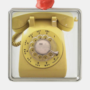Gele Rotary Phone Metalen Ornament