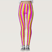 Gele roze Artdeco regenboogstrips Leggings (Voorkant)