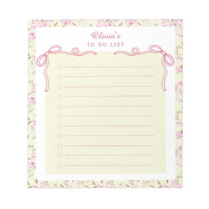 Gele Roze Bloemige Coquette Strik Aangepaste Taken Notitieblok