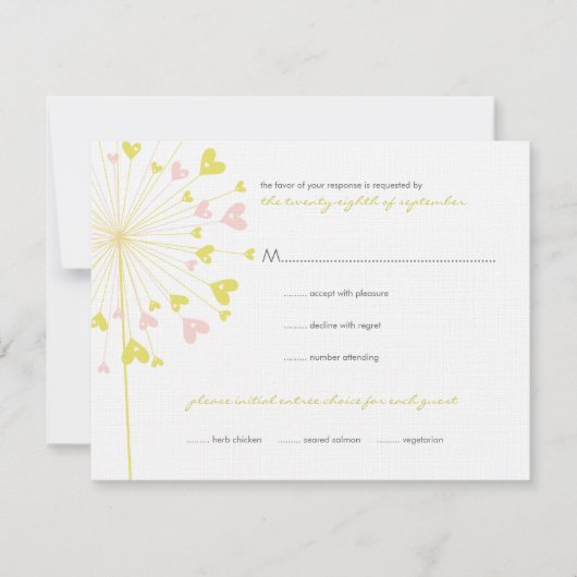 Gele roze dandelions Love Wedding RSVP Kaart (Voorkant)