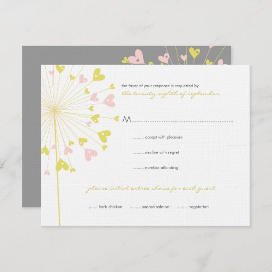 Gele roze dandelions Love Wedding RSVP Kaart (Voorkant / Achterkant)