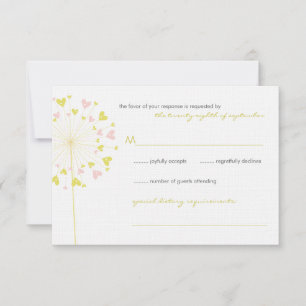 Gele roze dandelions Love Wedding RSVP Kaart