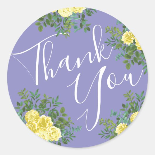 Gele roze en Paarse periwinkle bruiloft Ronde Sticker (Voorkant)