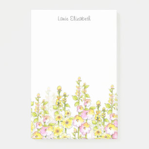 Gele roze pen en Waterverf Gebied van Hollyhocks Post-it® Notes