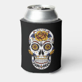 Gele roze Suikerhuid op zwart Blikjeskoeler (Blikje Achterkant)